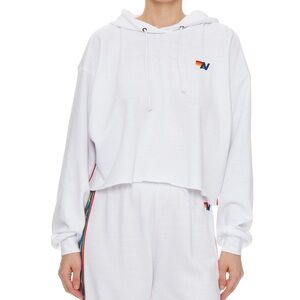 Aviator Nation BOLT STRIPE RELAXED CROPPED PULLOVER HOODIE